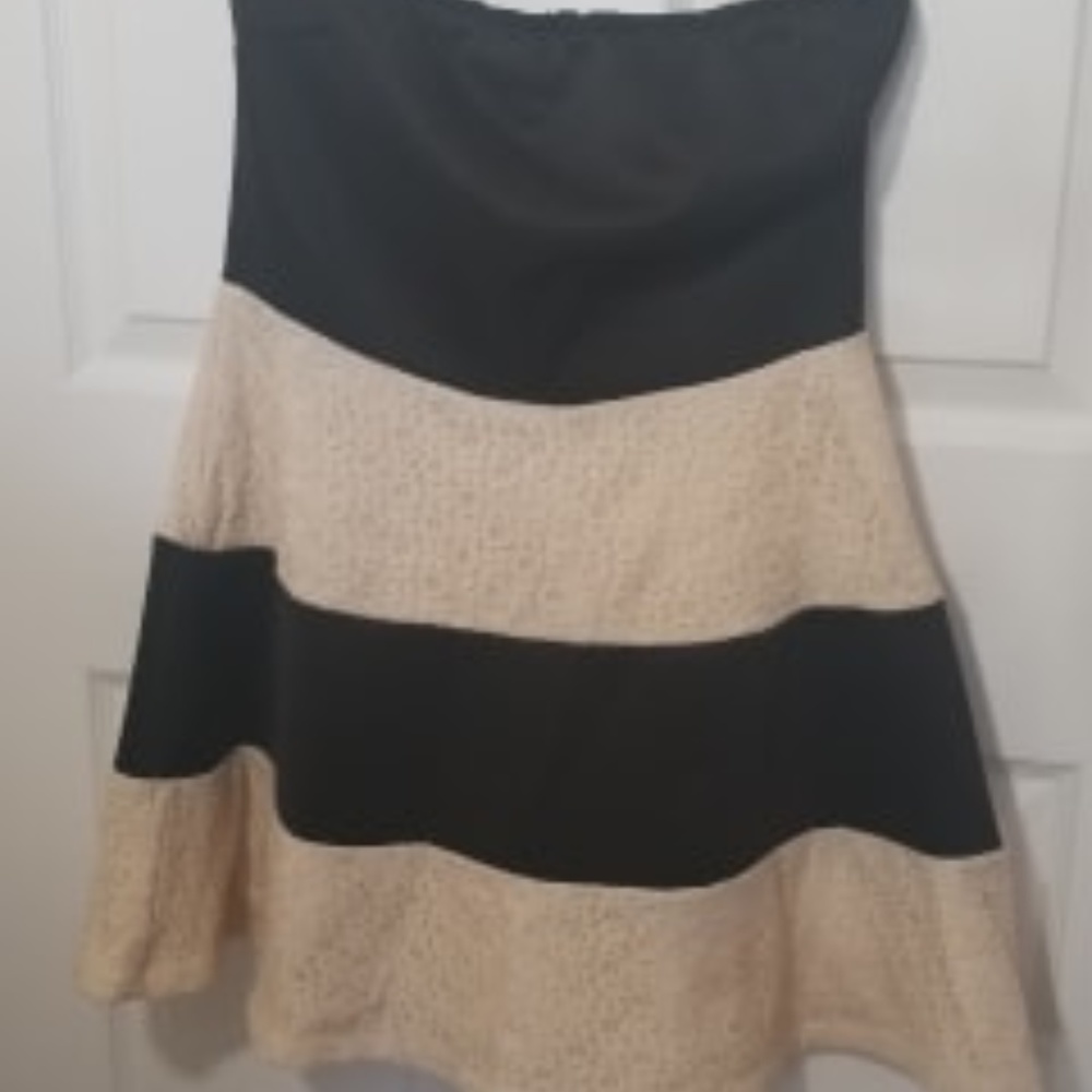black and white lace block strapless dress